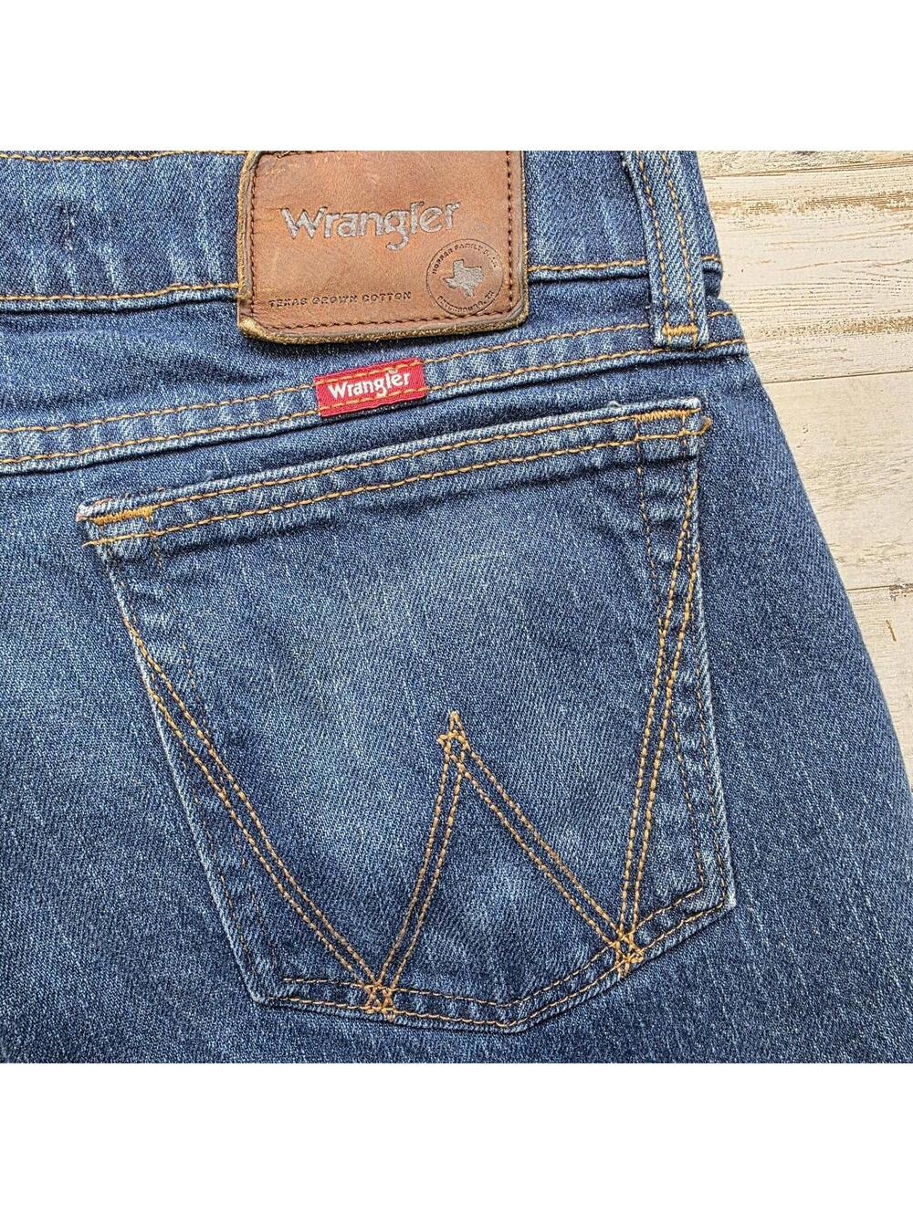 Wrangler Rooted Western Slim Boot Jeans TEXAS State Outline Blue Denim 31x30